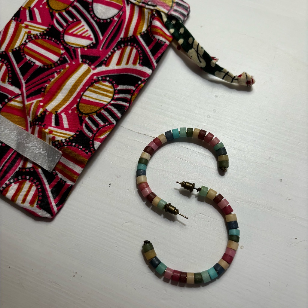 Noonday Multicolored Bead Hoop Earrings 7$